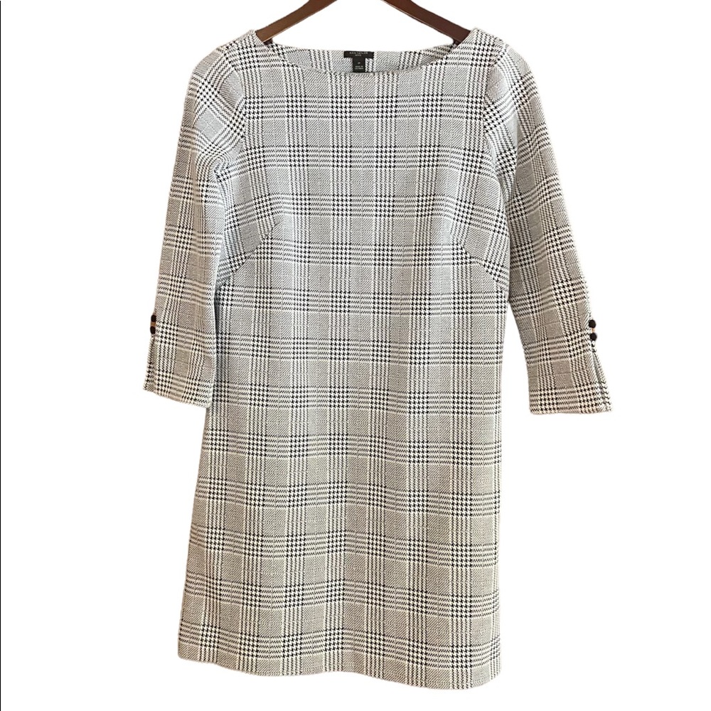 Ann Taylor 3/4 Sleeve Black & White Plaid Career Dress